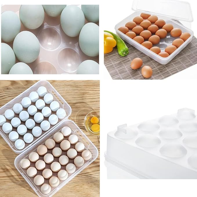 Jilukibo Egg Holder for Refrigerator with Lid, 24 Count Tray Carrier Storage Box for Fridge, Stackable Clear Plastic Container Dispenser Keep Fresh