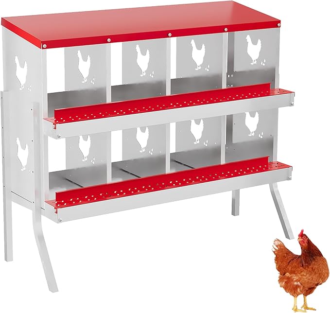 Metal Nesting Boxes for Chickens - 8 Compartments Chicken Roosting Boxes, Chicken Coop Nest Box with Legs, Perch & Lid - Versatile Wall Mount or Free Standing for Backyard Flock, Homestead, Small Farm
