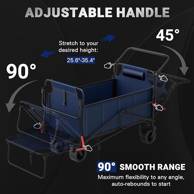 LEVELEVE Heavy Duty Folding Wagon - 2-in-1 Collapsible Cart, 400lb Capacity, All-Terrain Wheels w/Brakes & Side Pockets (Blue)