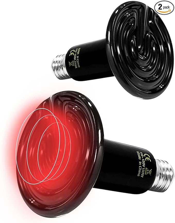 150W Reptile Heat Lamp(2 Packs)-Ceramic Heat Emitter for Reptiles Amphibian Pet Brooders Chicken Incubation, and Terrariums Turtle Lizard Bearded Dragon Snake E26