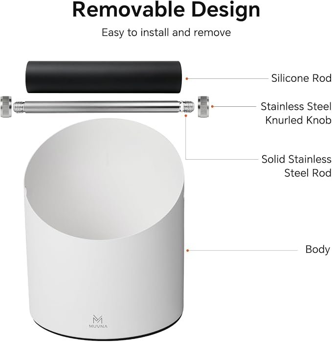 Espresso Knock Box Large Capacity - 15 Pucks Coffee Knock Box with Barista Towels, Removable Knock Bar & Non-Slip Base, Steel Coffee Puck Bin for Home, Espresso Accessories, White