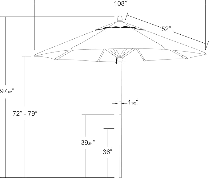 California Umbrella 9' Premium Commercial Hardwood Patio Umbrella, Manual Lift With Sunbrella Natural Fabric