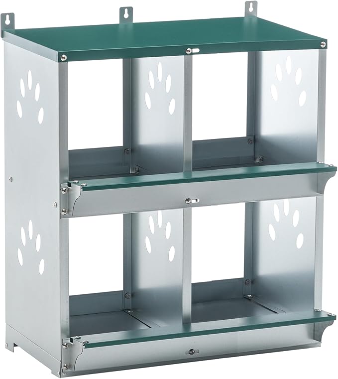 4 Compartment Metal Wall Mount Chicken Nesting Boxes with Easy Egg Collection, Individual Nests for Different Chicken Breeds, 22.05 x 16.92 x 25.59 Inches