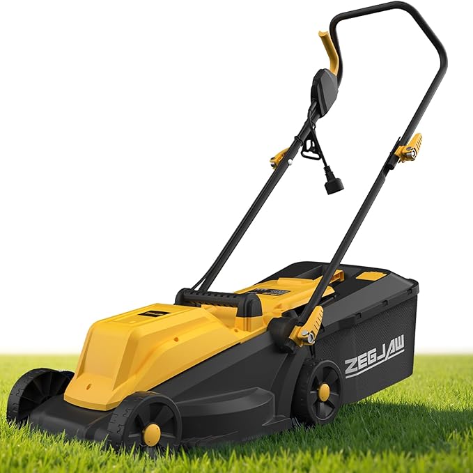 Electric Lawn Mower Corded, 13 Inch 11-Amp Lawn Mowers with 8 Gallon Collection Bag, 3-Position Cutting Height Adjustment for Lawn Care
