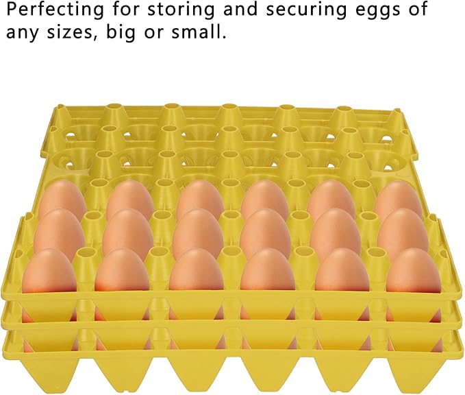 Egg Tray, 5PCS Plastic Flats 30 Cell Egg Crates Holder Reusable Food Containers Organizers for Storage Transportation Home Farm Supplies (Yellow)
