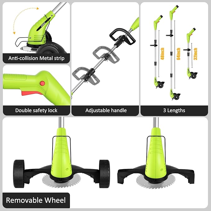 Electric Weed Wacker Cordless: String Trimmer with Roller 2Types Blades - 2.0Ah 12V Battery Powered Lightweight Grass Cutter/Mower for Yard and Garden, Green