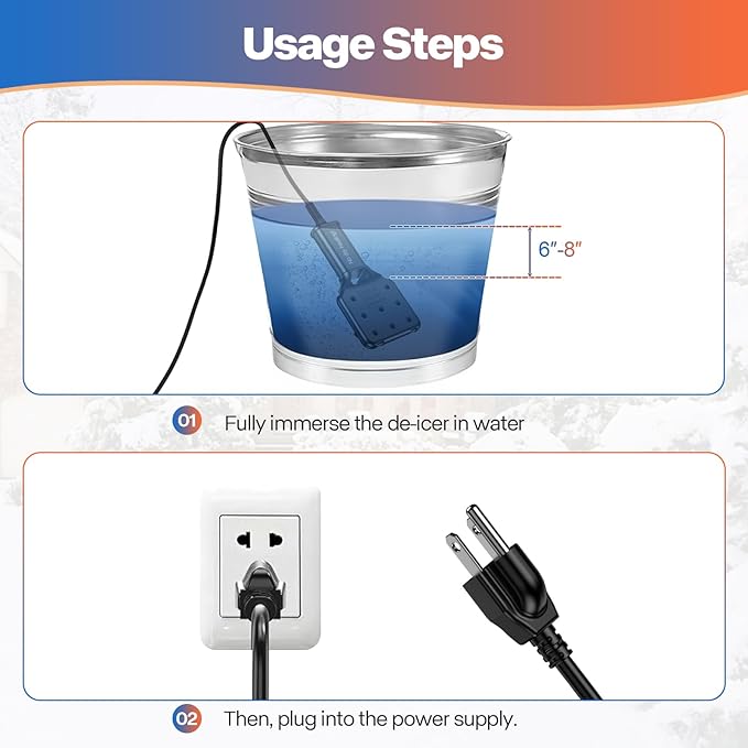 1000W Pond De-icer for Stock Tanks, Auto On/Off 35°F-77°F, 9ft UL Cord, IPX8, Cast Aluminum Utility Heater