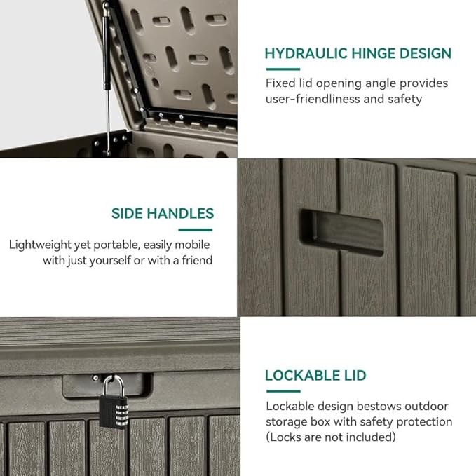 YITAHOME 90 Gallon Large Deck Box, Double-Wall Resin Outdoor Storage Boxes, Deck Storage for Patio Furniture, Cushions, Pool Float, Garden Tools, Lockable & Waterproof (Light Brown)