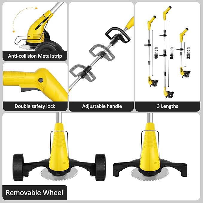 Electric Weed Wacker Cordless: String Trimmer with Roller 2Types Blades - 2.0Ah 12V Battery Powered Lightweight Grass Cutter/Mower for Yard and Garden, Yellow