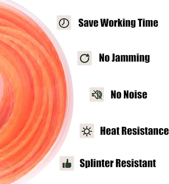 WOTIAN 080 Square Twisted Trimmer line 0.080-Inches Weed Eater String 196-Foot Square Twist Weed Wacker String of Nylon Compatible with Stihl Echo Universal Grass Cordless Electric Trimmer,Orange