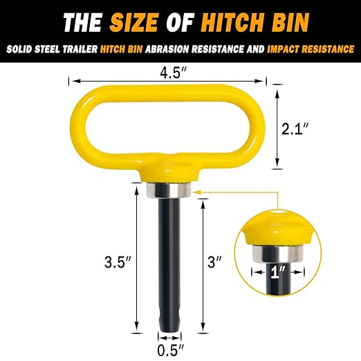 Magnetic Hitch Pin, Lawn Mower Trailer Hitch Pins 1/2 Inch - Strong Heavy Duty Magnet Trailer Gate Pin for Mowers, Lawn Tractors, Towing Cargo, ATV - Simple One Handed Hook On & Off(Yellow)