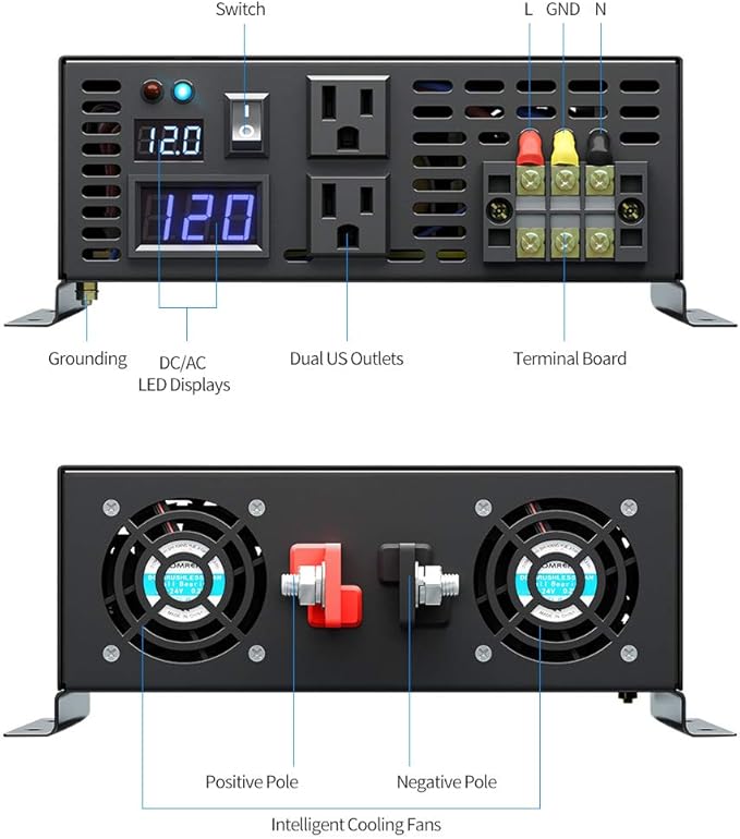 WZRELB 3000watt Pure Sine Wave Inverter 12V DC to 120V AC 60HZ with LED Display Wireless Remote Controller Car Inverter Generator (RBP300012VCRT)