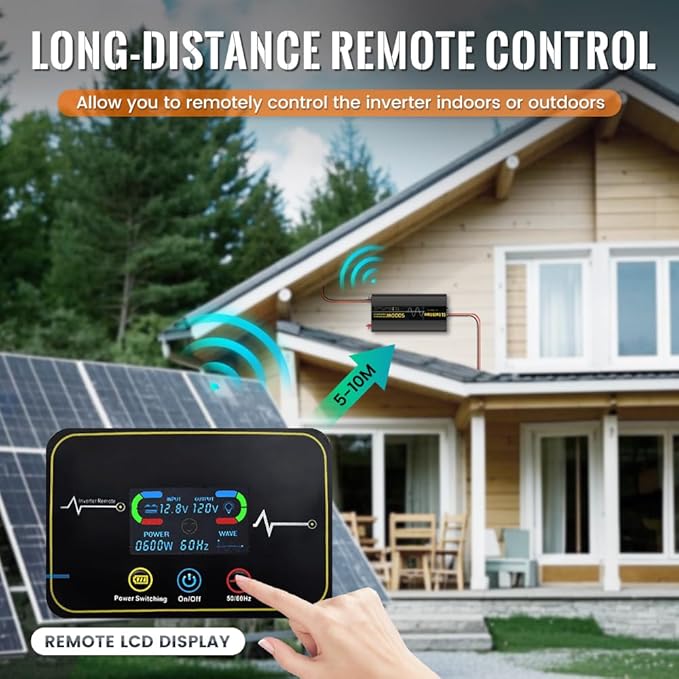 2000W Pure Sine Wave Power Inverter 12V DC to 120V AC 60HZ with LCD Display, USB Port, Wireless Remote Control(10M), Solar, Outdoor