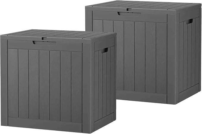 32 * 2 Gallon Outdoor storage deck Box Waterproof ,garden tool,backyard cushion,poolside toy storage,Small delivery boxes for outside,Two Boxes/set,Wood-like Striped BLack
