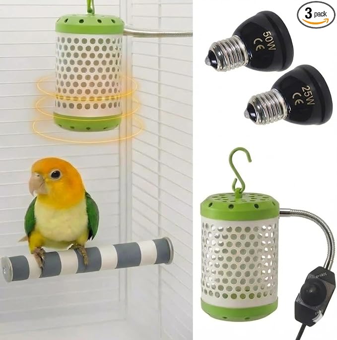 MANON ROSA Bird Cage Heater for Parakeets Chickens Parrots - Thermostatic Socket, No-Light Lamp with 2 Ceramic Bulbs (E27 110V) - Small Pet Winter Warming Equipment(25W&50W)