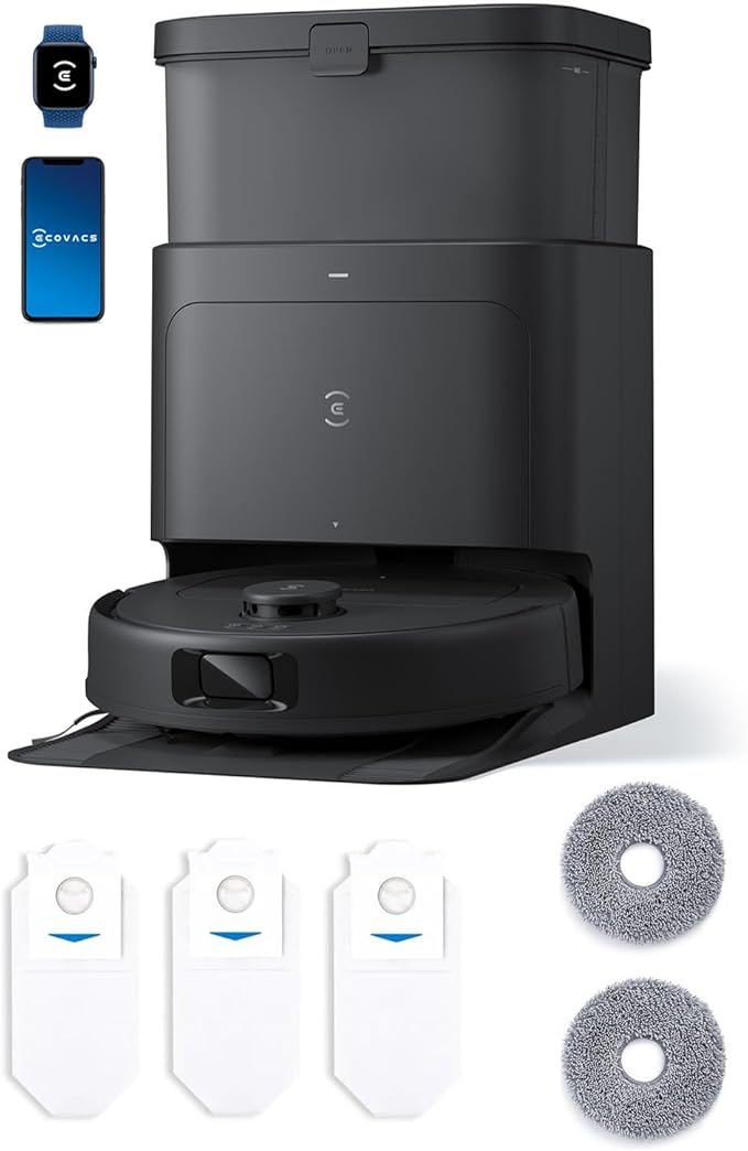 ECOVACS DEEBOT N30 Omni Care Robot Vacuum and Mop, 10000Pa Suction, TruEdge Adaptive Edge Mopping, ZeroTangle 2.0 Technology, Hot Air-Drying, Self-Emptying, Auto-Lift Mopping, Obstacle Avoidance