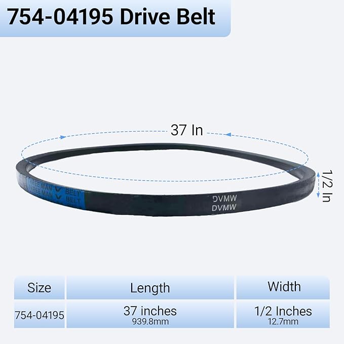 754-04195 954-04195A 1/2" x 37" Auger Drive Belt for Snow Throwers – Compatible with MTD, Troy-Bilt, Cub Cadet, Craftsman, Yard Man, Yard Machines Snow Blowers,Replaces 754-04195A 954-04195A(2/Pack)
