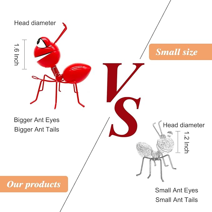 Metal Yard Art Garden Decorative Cute Ant Outdoor Wall Sculptures - Set of 6