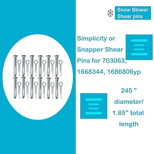Snow Blower Parts Replacement Snow Blower Shear pins 703063, 1668344,1686106yp,Suitable for Simplicities or Snapper Shear pins (10 Pieces)
