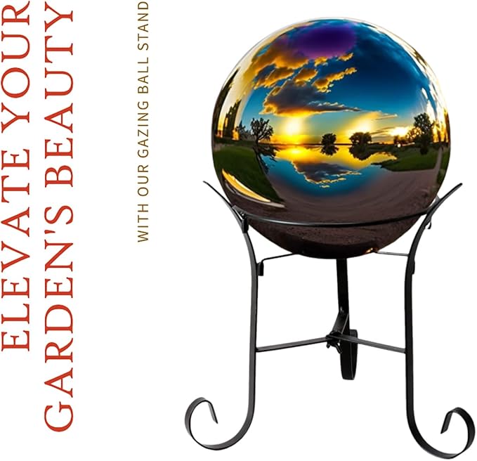 12" Tall Iron Gazing Ball Stand, Classic Stylelish Garden Hardware Metal holder for 8/10/12-Inch, Strong and Durable handmade Gazing Globe Display Stand Decoration for Outdoor, Home, Yards