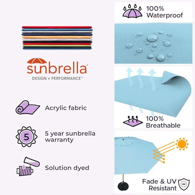 Midtown Umbrellas Push Pop Sunbrella Umbrella 8 Feet Outdoor Umbrella in Capri Acrylic Fabric - Patio Umbrella, Backyard Umbrella, Garden Umbrella, Picnic Table Umbrella & Pool Umbrella - Black Pole