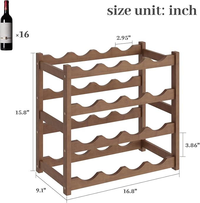 Wine Rack,Bamboo Wine Storage Cabinet Shelf,Countertop Wine Shelf- Freestanding Wine Holder for Kitchen & Pantry (Brown, 4-Tier)