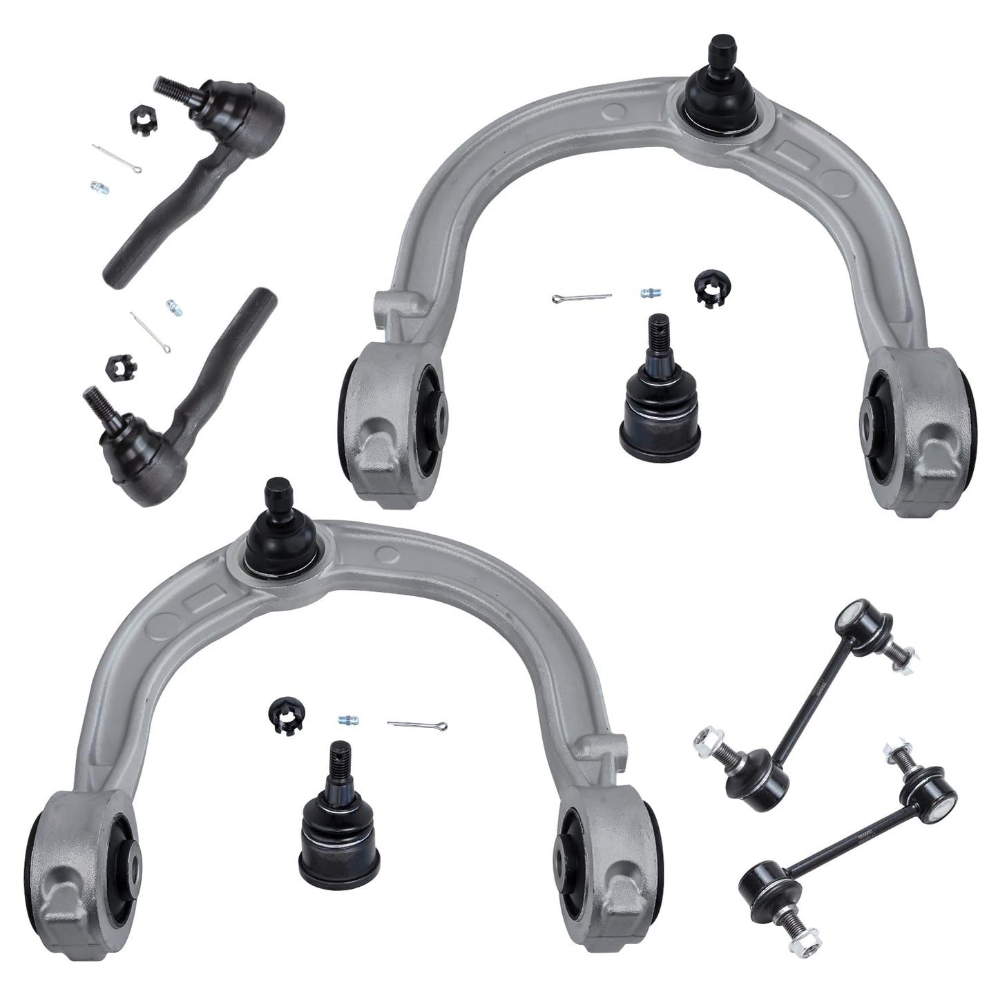 Detroit Axle - 8PC Front Upper Control Arms w/Ball Joint, Sway Bars and Outer Tie Rods for 2003 2004 2005 2006 2007 Cadillac CTS