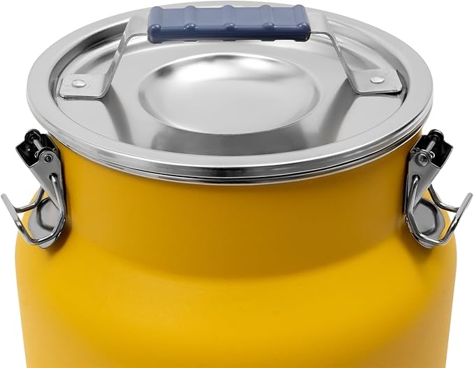 12L/3.17Gal Stainless Steel Airtight Canister Yellow Round Food Storage Canisters with Airtight Lid&Locking Clamp Rice Cereal Grain Canisters Container Bucket for Rice Milk Jug Coffee Bean Storage
