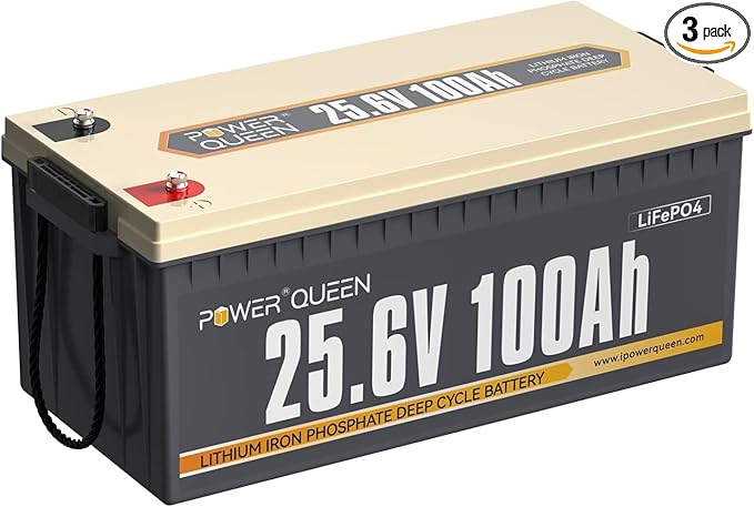 Power Queen 24V 100Ah LiFePO4 Battery 2.56kWh Deep Cycle Lithium Battery with Longer Runtime, 100A BMS, 4000-15000 Cycles, 2.56kW Max Load Power for Solar Storage System, Marine, Backup Power