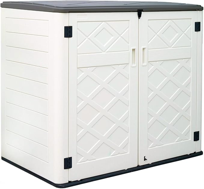 ADDOK 2SG Larger Horizontal Storage Shed Wood-Like, 4.4 x 2.8 ft Outdoor Storage Cabinet Lockable, Thick Resin Storage Unit for Trash Cans, Yard Tools(38 Cu.ft