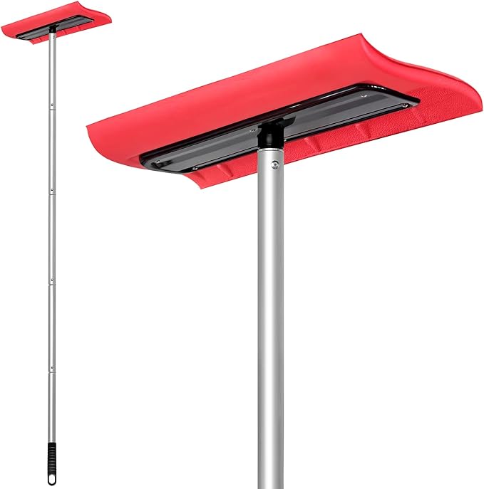 Never-Scratch SnowBuster | 19-Foot Snow Roof Rake(Up to 25Ft Standing Reach) | Heavy-Duty Aluminum|EVA Soft Foam Pad Snow Removal Tool|S-Shaped Push/Pull Design for House Roofs, Solar Panels