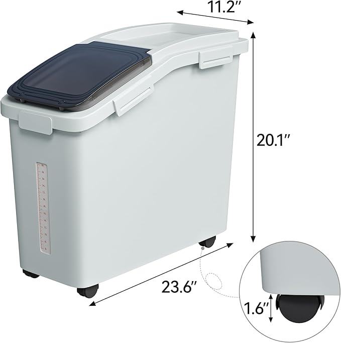 YITAHOME Ingredient Flour Storage Bin, Commercial 11.4-Gallon Flour Storage Container 280 Cups Rice Storage Bins with Wheels Shelf-storage Bin with Scoop and Lid, Rice Bin for Kitchen, Gray