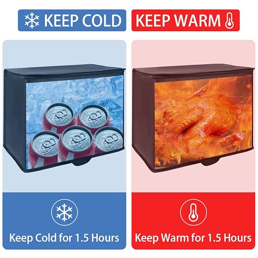 X-Large Insulated Reusable Grocery Shopping Bags, Black+Red, 2 Pack | With Zippered Top, Insulated Food Delivery Bag, Cooler Bag for Travel/Groceries, Frozen/Thermal Catering for Cold/Hot Food