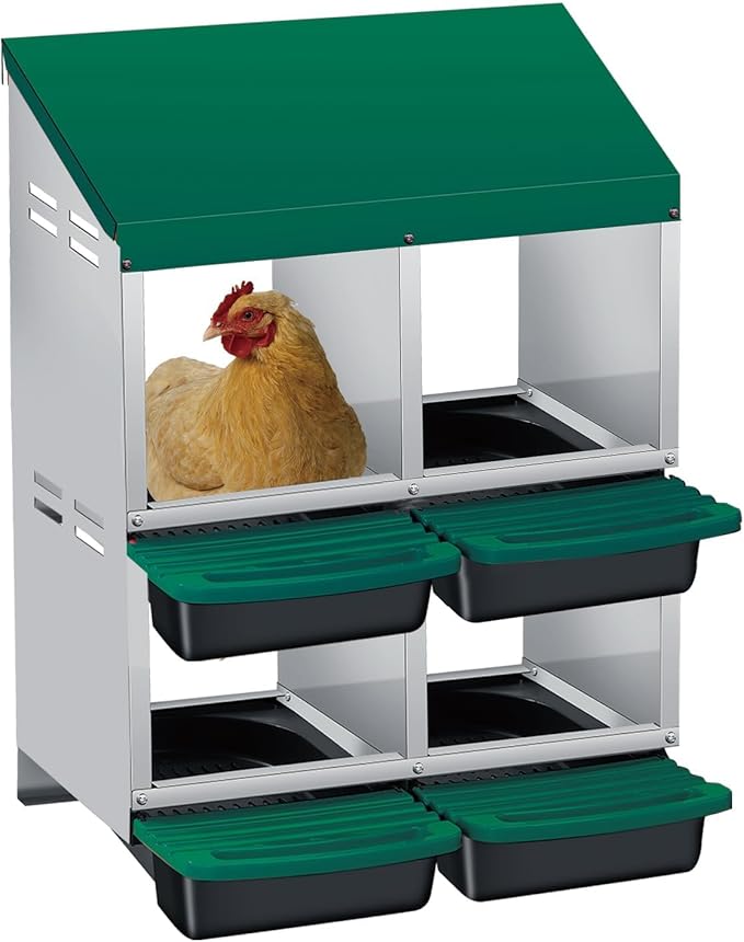 Chicken Nesting Boxes, Metal Rollaway Chicken Nest Box with Rollout Egg Collection, Removable Tray & Nesting Pads, Egg Laying Box for Chicken Coop Hens, Wall Mount or Standing, 3 Compartments 2 Layer