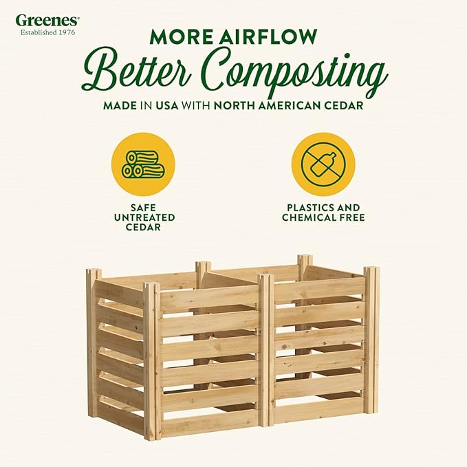 Greenes Fence Cedar Wood Composter, 24" W x 48" L x 31" H / 154.6 Gallons - Made in USA with North American Cedar