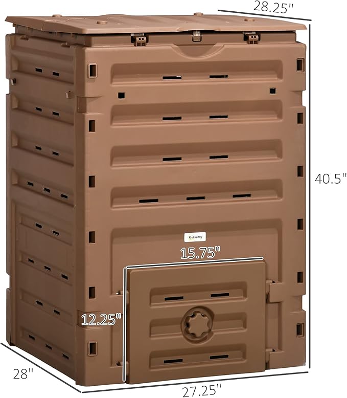 Compost Bin Outdoor 120 Gallon (450L) Garden Composter, BPA Free, with 80 Vents and 2 Sliding Doors, Lightweight Outdoor Compost Box for Garden, Kitchen, and Yard Waste, Brown