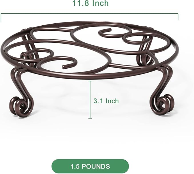 Yimobra 2 Pack Plant Stand for Flower Pot Heavy Duty Potted Holder Indoor Outdoor Metal Rustproof Iron Garden Container Round Supports Rack for Planter Bronze, Brown,11.8 Inches