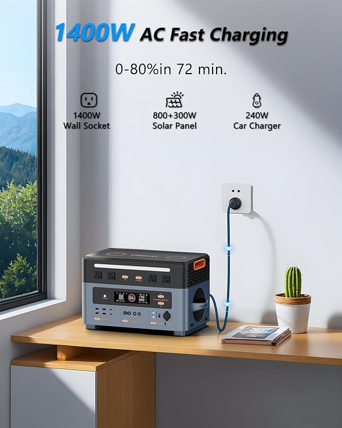 OSCAL 2400W Power Station with 200W Solar Panel, 1872Wh Solar Generator with 4 AC Outlets (5000W Peak), Fast Charging, APP Control Battery Backup for Home, Camping & RVs (Optional Expansion Battery)