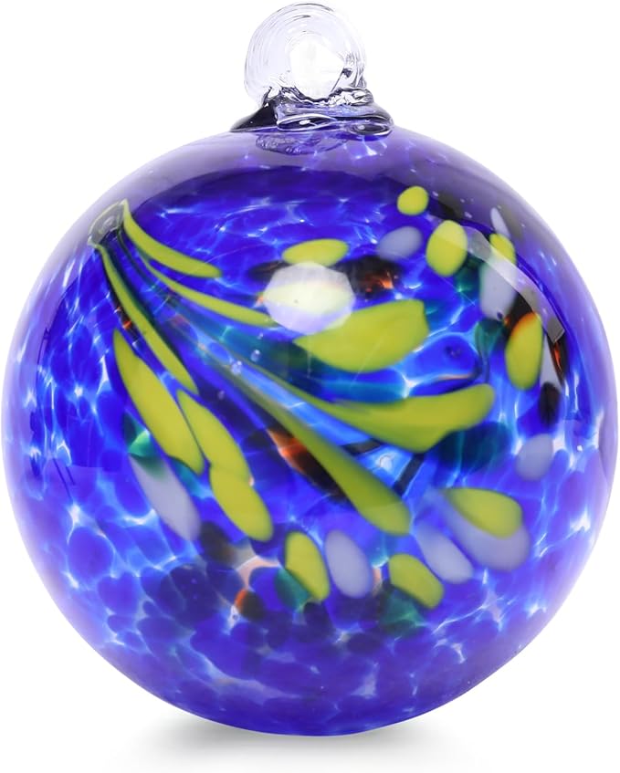 VCUTEKA Hanging Garden Gazing Ball, Hand-Blown Glass Witch Ball for Outdoor Garden Décor, 6" Blue Swirl