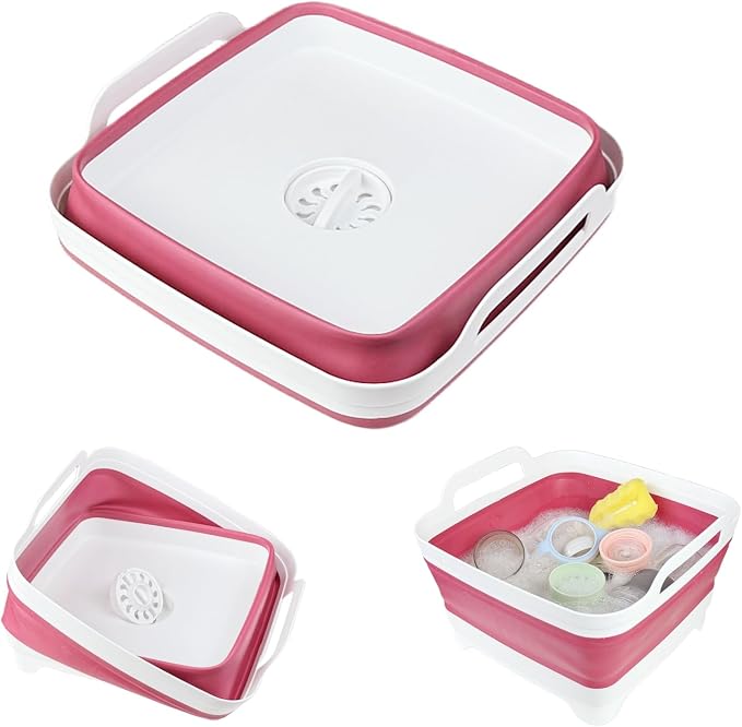 Collapsible Wash Basin for Baby Bottles - 2.4 Gallons Portable Dish Basin for RV Camping Sink, Space-Saving Dish Tub For Bottle Washing (Viva Magenta)