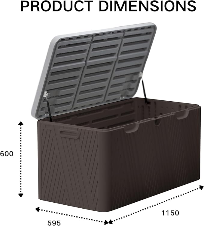 Kingdura 110 Gallon Outdoor Storage Box, Waterproof Resin Deck Box for Indoor and Outdoor Use, Lockable Storage Container for Patio Furniture Cushions Garden Tools (Coffee, 110 Gallon)