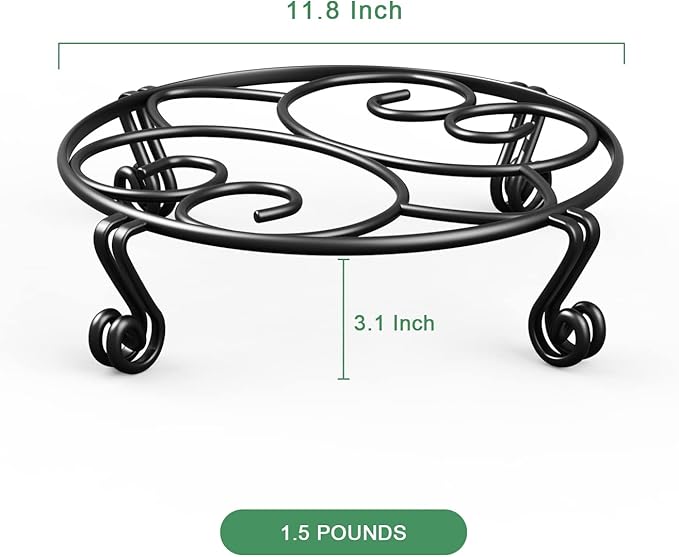 Yimobra 2 Pack Plant Stand for Flower Pot Heavy Duty Potted Holder Indoor Outdoor Metal Rustproof Iron Garden Container Round Supports Rack for Planter (11.8Inches, Black)