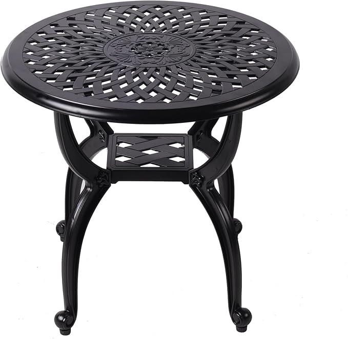 Cast Aluminum Outdoor Side Table,Small Patio Table,Outdoor Coffee Tables for Patio,Garden,Balcony, for All Weather (Black, Round)