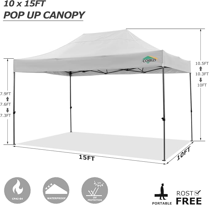 COBIZI 10x15 Pop up Canopy Tent 10x15 Canopy with 4 Sidewalls Waterproof Heavy Duty Commercial Canopy Tent for Parties Outdoor Tent Garden Gazebo Tent, Carry Bag(10x15ft, White)