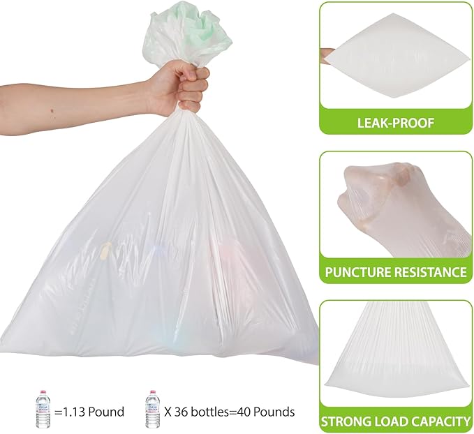 Large Trash Bag 13 Gallon Tall Drawstring 100% Post-Consumer Recycled Garbage Bag Waste Bag for Kitchen Office 0.8 Mil (300 Count)