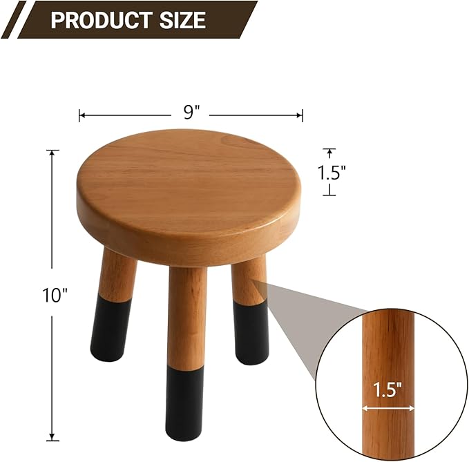 Rubber Wood 9" Round Plant Stand |Dip Dyed Black Stool, Wood Riser |Milking Stool (10" H)
