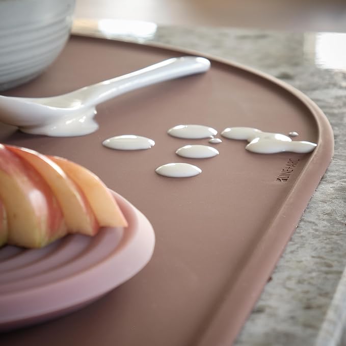 LINE+ARC Oval Silicone Degrē Placemats, Chalk (20.5"x13", Set of 2) | Modern dining table mats with 3mm raised spill rim, waterproof, heat-safe, stain-resistant, non-slip design, white