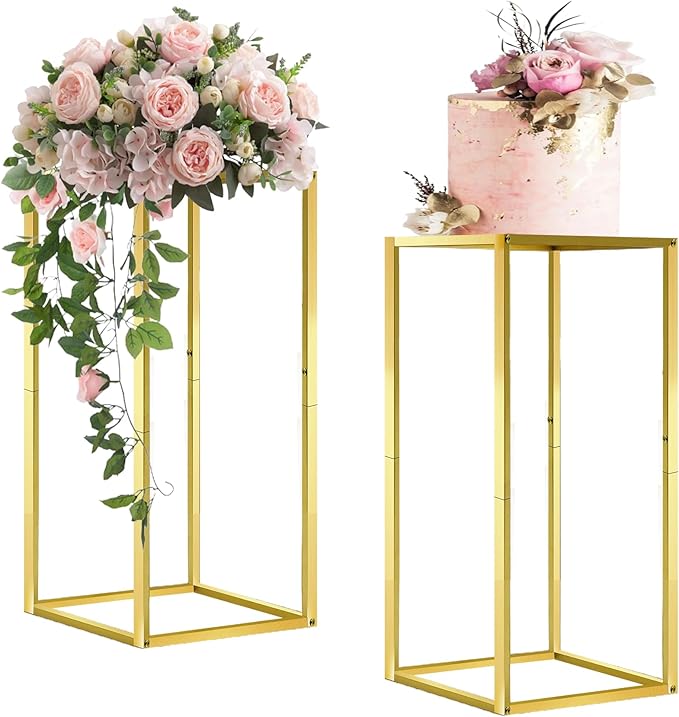 Cylinder Stands for Parties & Plants,2pcs Gold Square Wedding Flower Pedestal Stands for Centerpieces, 23.6 inch Tall