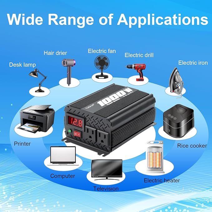 1000 watt Inverter Modified Wave 12V to 110V/120V DC to AC Inverter car Power Inverter for semi Truck Vehicles Camping RV Van Solar Power Inverter Converter with LCD Display-1000w