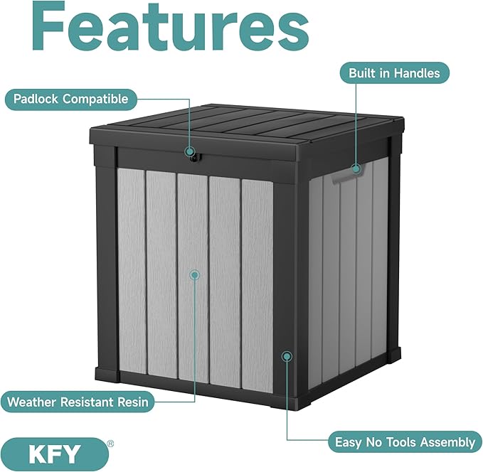50 Gallon Waterproof Resin Deck Box, UV Resistant Outdoor Storage for Garden, Patio, Porch, Delivery, Striped Black & White